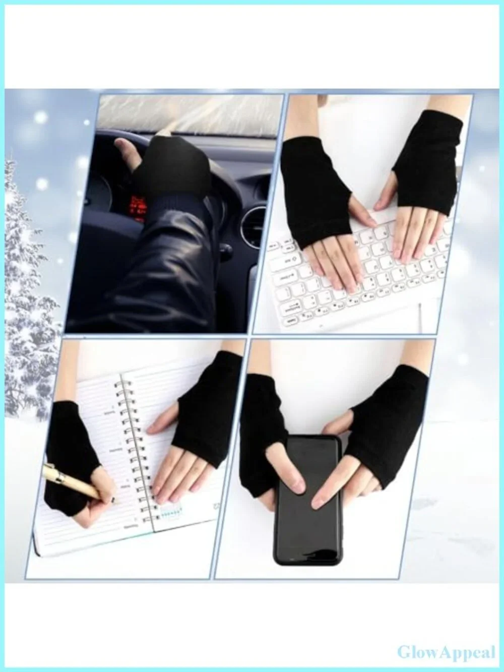 3 Pairs Fingerless Gloves with Thumb Hole Knit Cotton Driving Gloves for Men